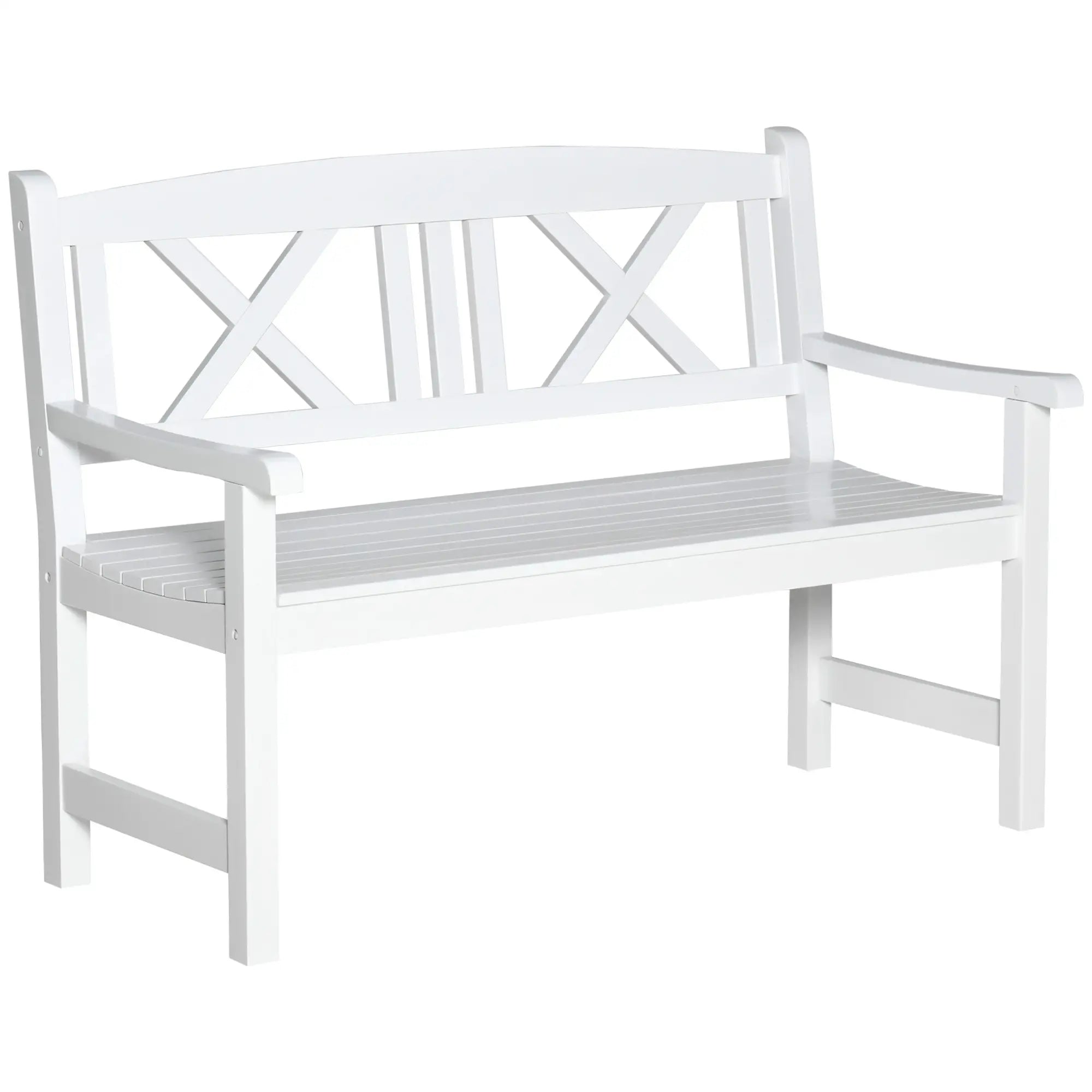 2-Seater Wooden Garden Bench, 4FT Outdoor Patio Loveseat, White Outdoor Benches at Gallery Canada