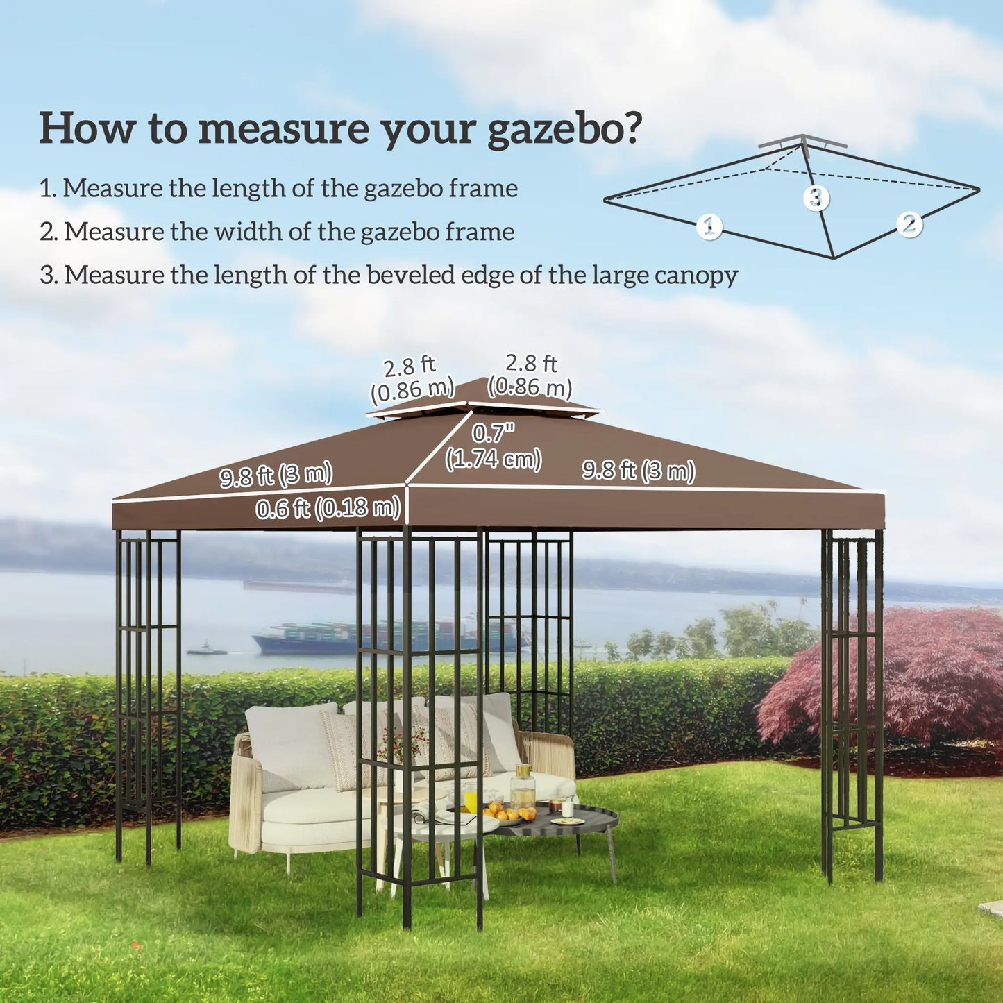 10' x 10' Square 2-Tier Gazebo Canopy Cover, Outdoor Garden Sun Shade, Coffee Gazebo Canopy Replacement at Gallery Canada