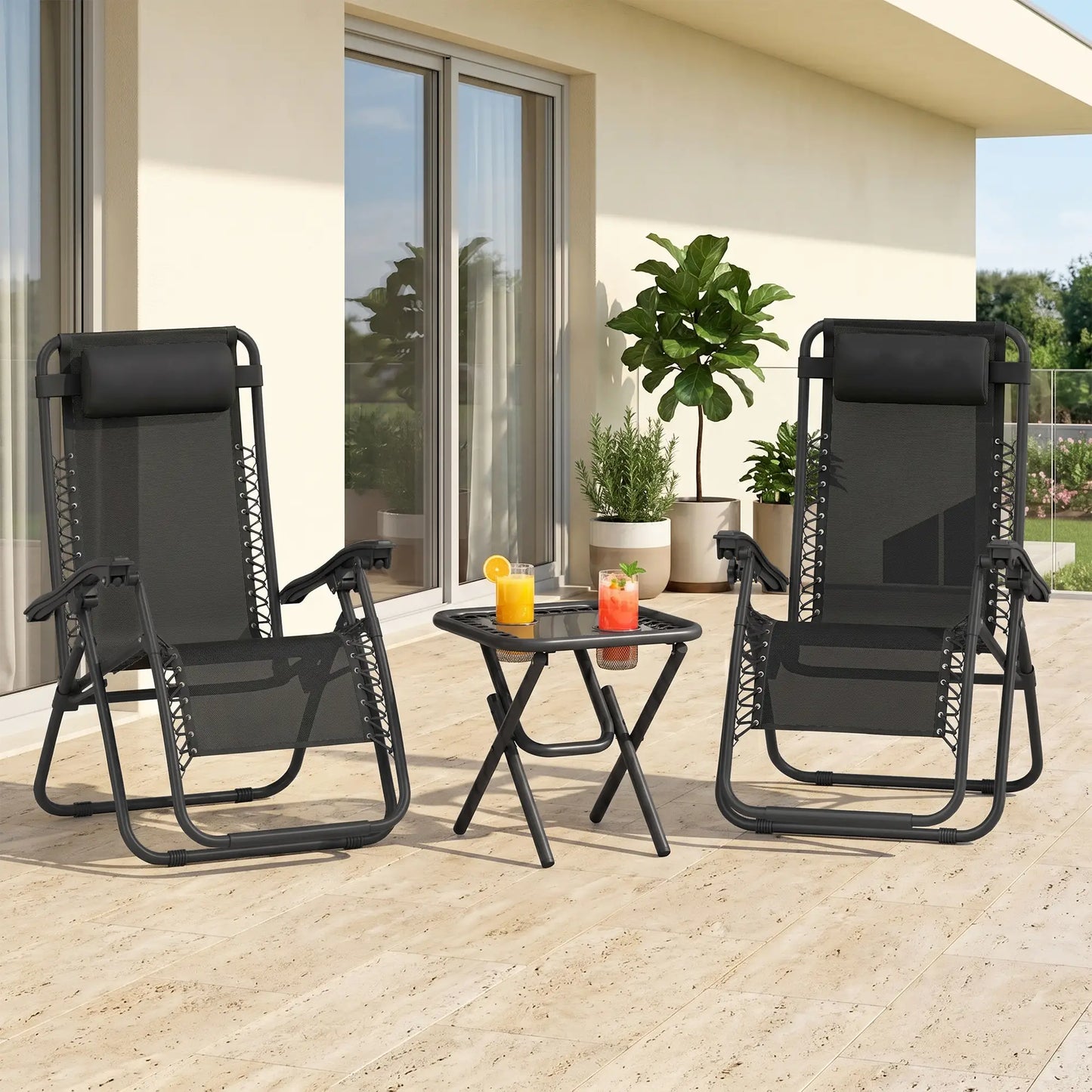 Zero Gravity Chair Set of 2, Patio Chair with Side Table, Black Lounger Chairs at Gallery Canada