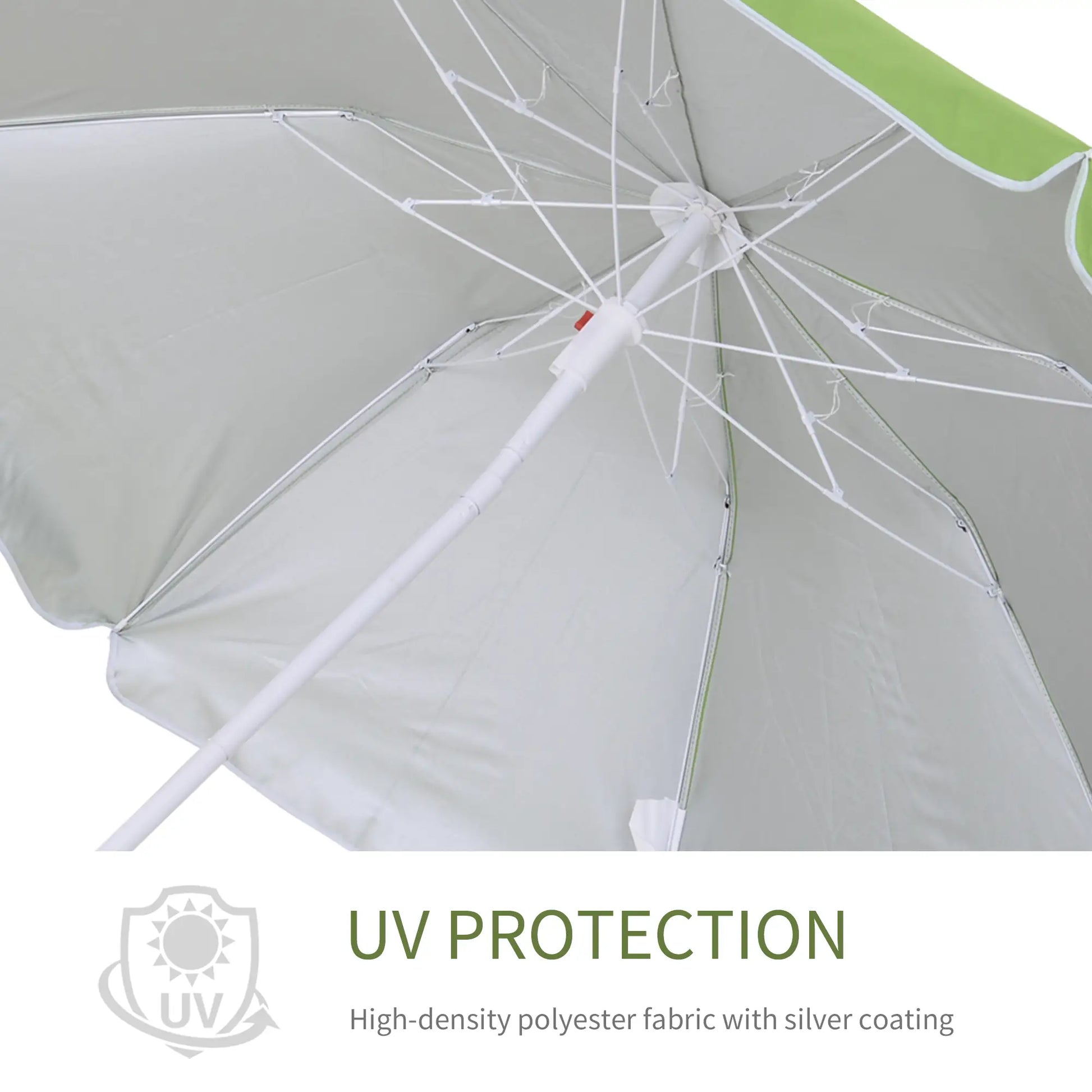 6.7ft Beach Umbrella, Push Button Tilt, Carry Bag, 8 Ribs, Green Beach Umbrellas at Gallery Canada