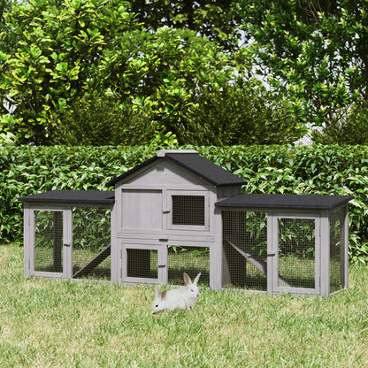 Large Rabbit Hutch, Bunny Cage Outdoor, Guinea Pig House, 83"x18"x33", Grey Rabbit Hutch at Gallery Canada