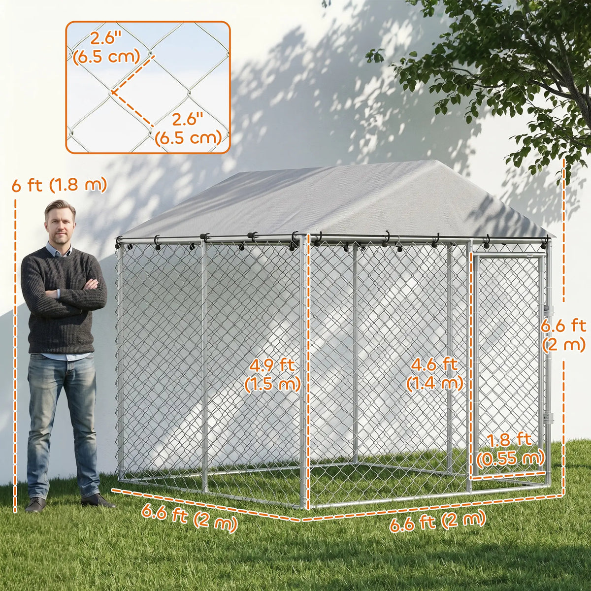 6.6' x 6.6' x 6.6' Outdoor Dog Kennel Heavy Duty Galvanized Steel with UV-resistant Roof, Silver Dog Kennels at Gallery Canada