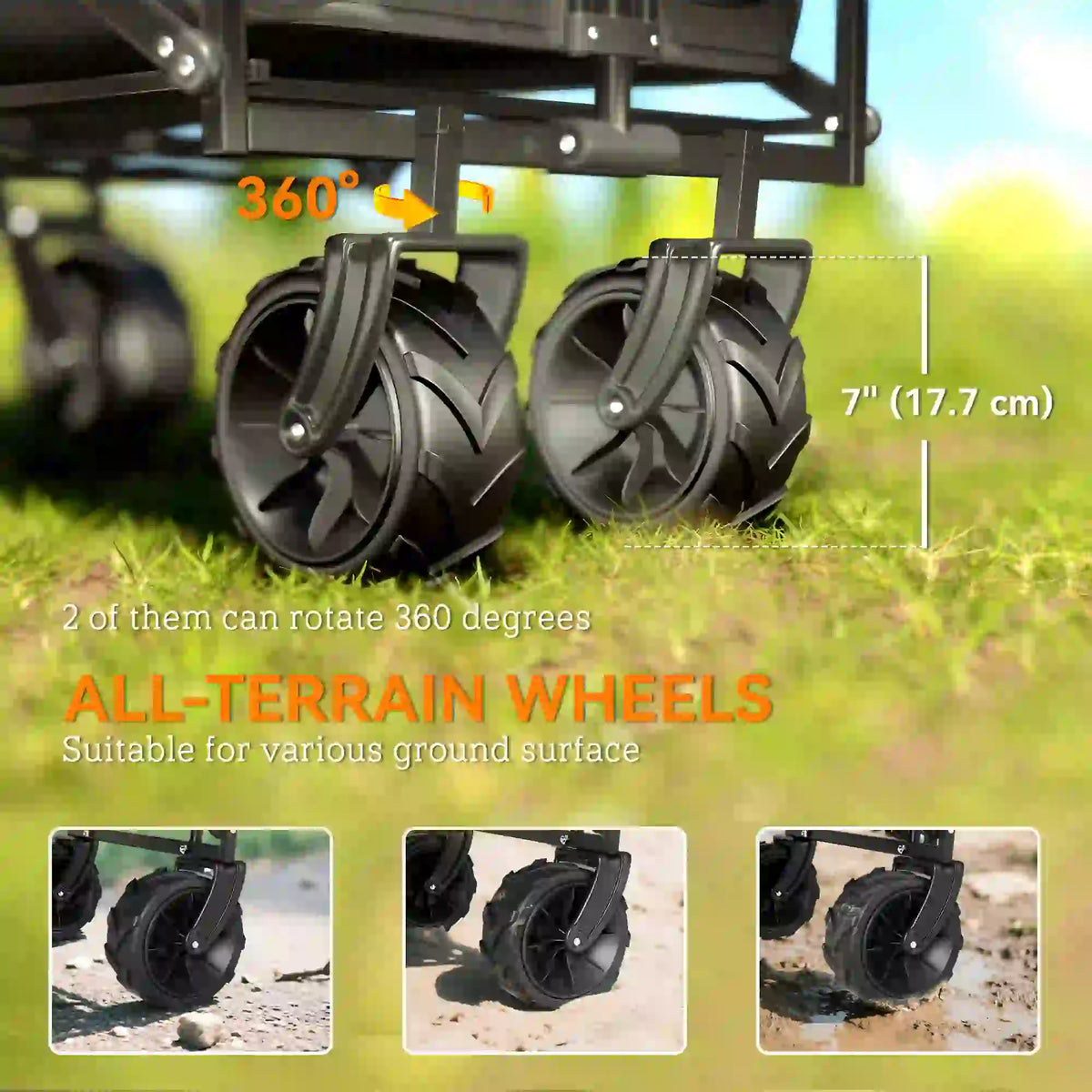 80L Folding Wagon Cart, Heavy-Duty Collapsible, Adjustable Handle, Black Folding Garden Carts at Gallery Canada