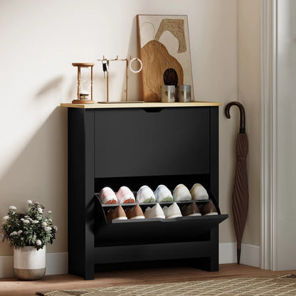 Shoe Storage Cabinet, 2 Flip Drawers, Adjustable Shelves, 8-12 Pairs, Black Shoe Storage Cabinets & Racks at Gallery Canada
