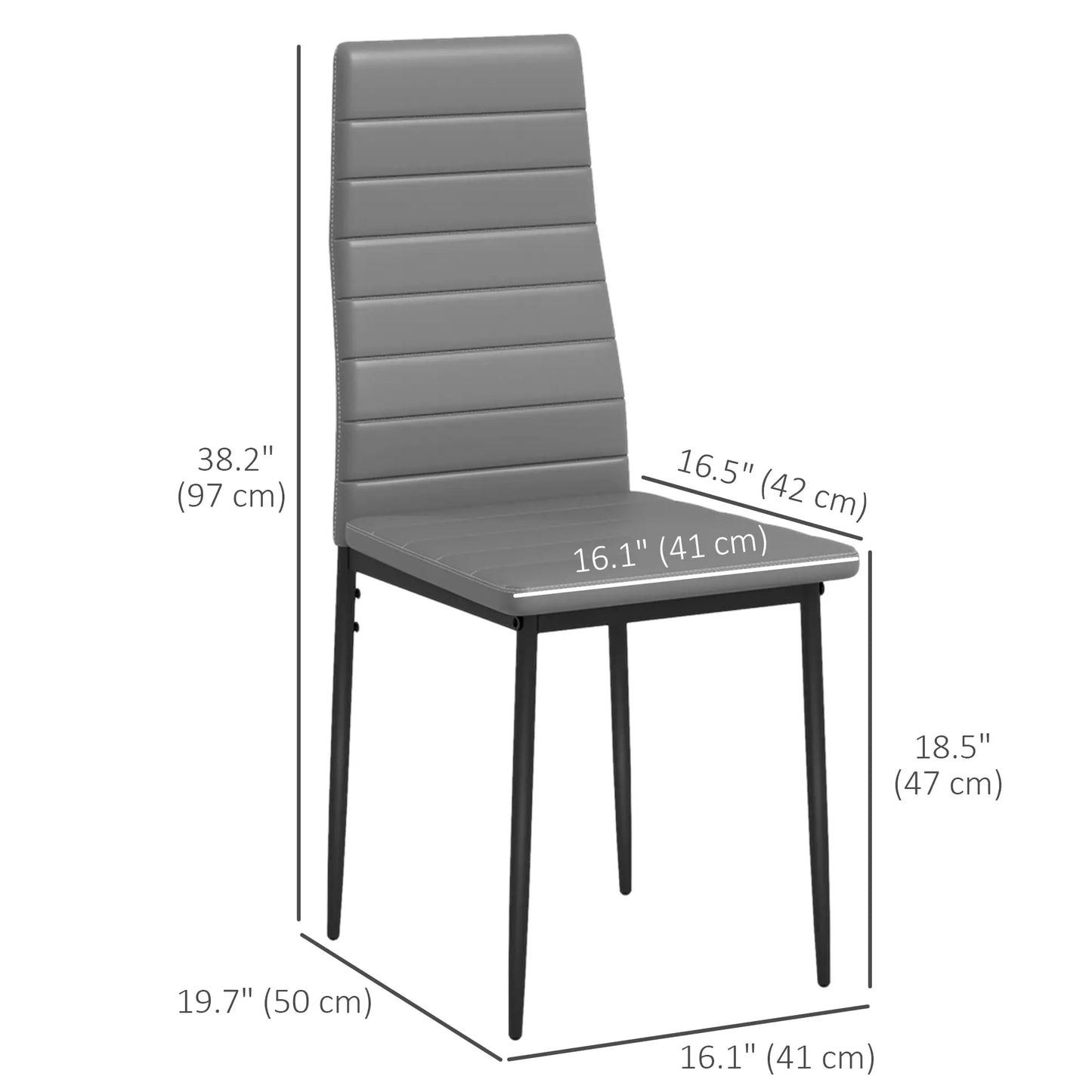 Modern Dining Chairs, Set of 4, High Back PU Leather, Metal Legs, Grey Bar Stools at Gallery Canada