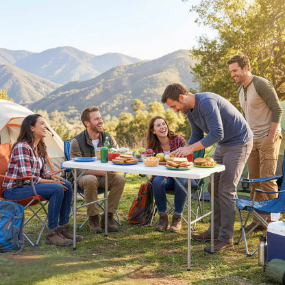 47" x 24" Folding Camping Table, White, Adjustable Height, Indoor Outdoor, White Picnic Tables & Camping Chairs at Gallery Canada