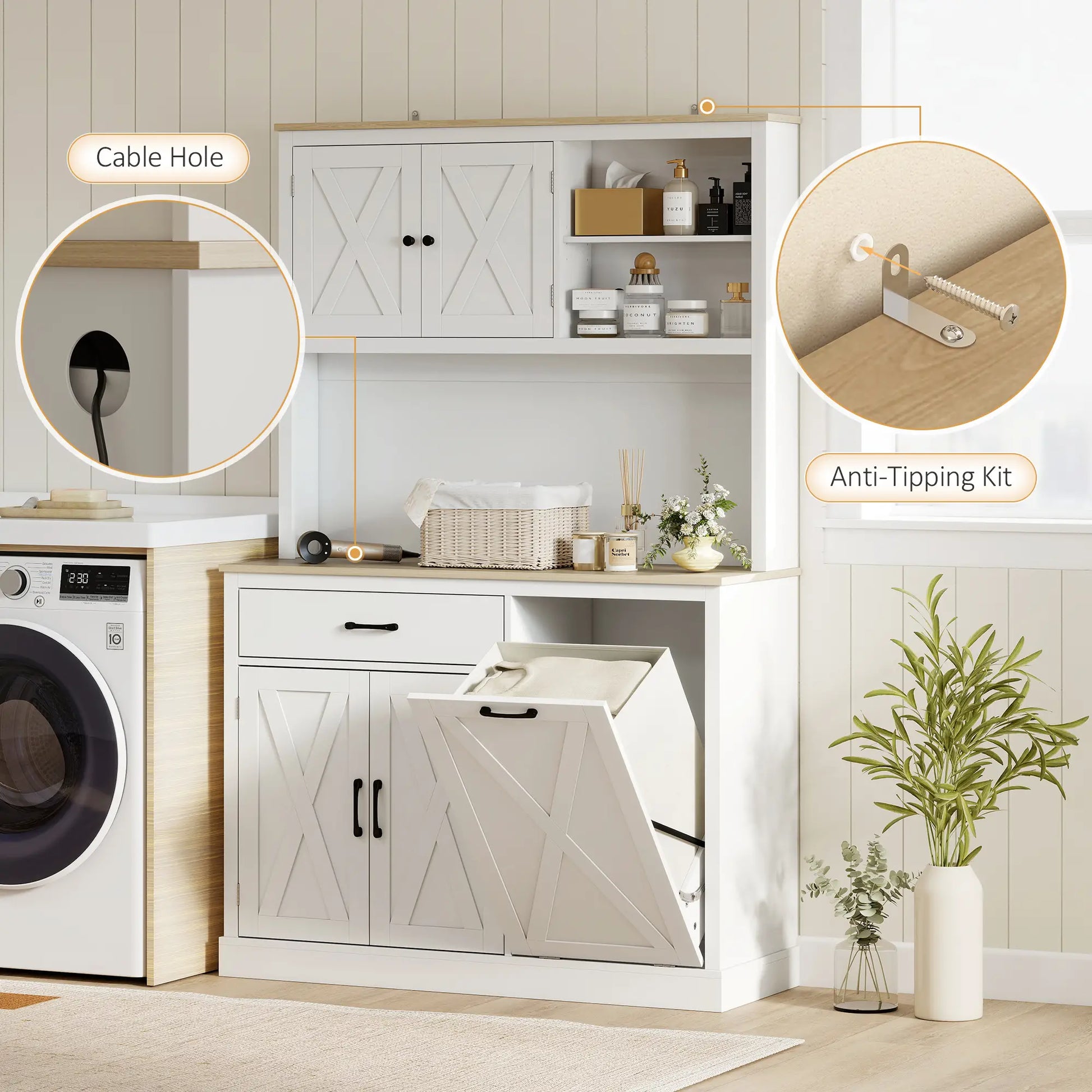 69 Inch Pantry Cabinet with Charging Station, Microwave Stand, Tilt Out Trash Can, White Kitchen Pantry Cabinets at Gallery Canada