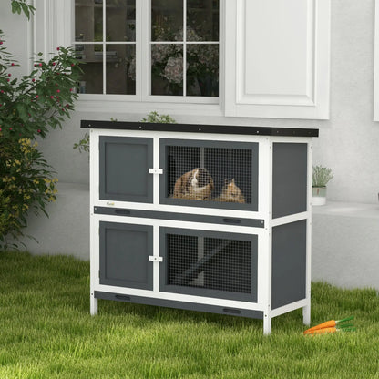 Wood Rabbit Hutch, 2 Large Main House, Ramp, Trays, Grey Rabbit Hutch at Gallery Canada