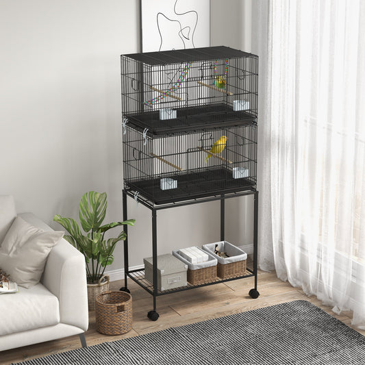 65" Birdcage for Canaries, Lovebirds Finches, Budgie Cage with Wheels, Black - Gallery Canada