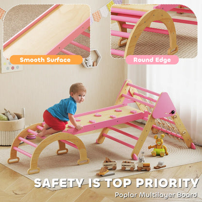 8-in-1 Pikler Triangle Set, Foldable Wooden Climbing Toys, Pink Kids Gym & Playmats at Gallery Canada