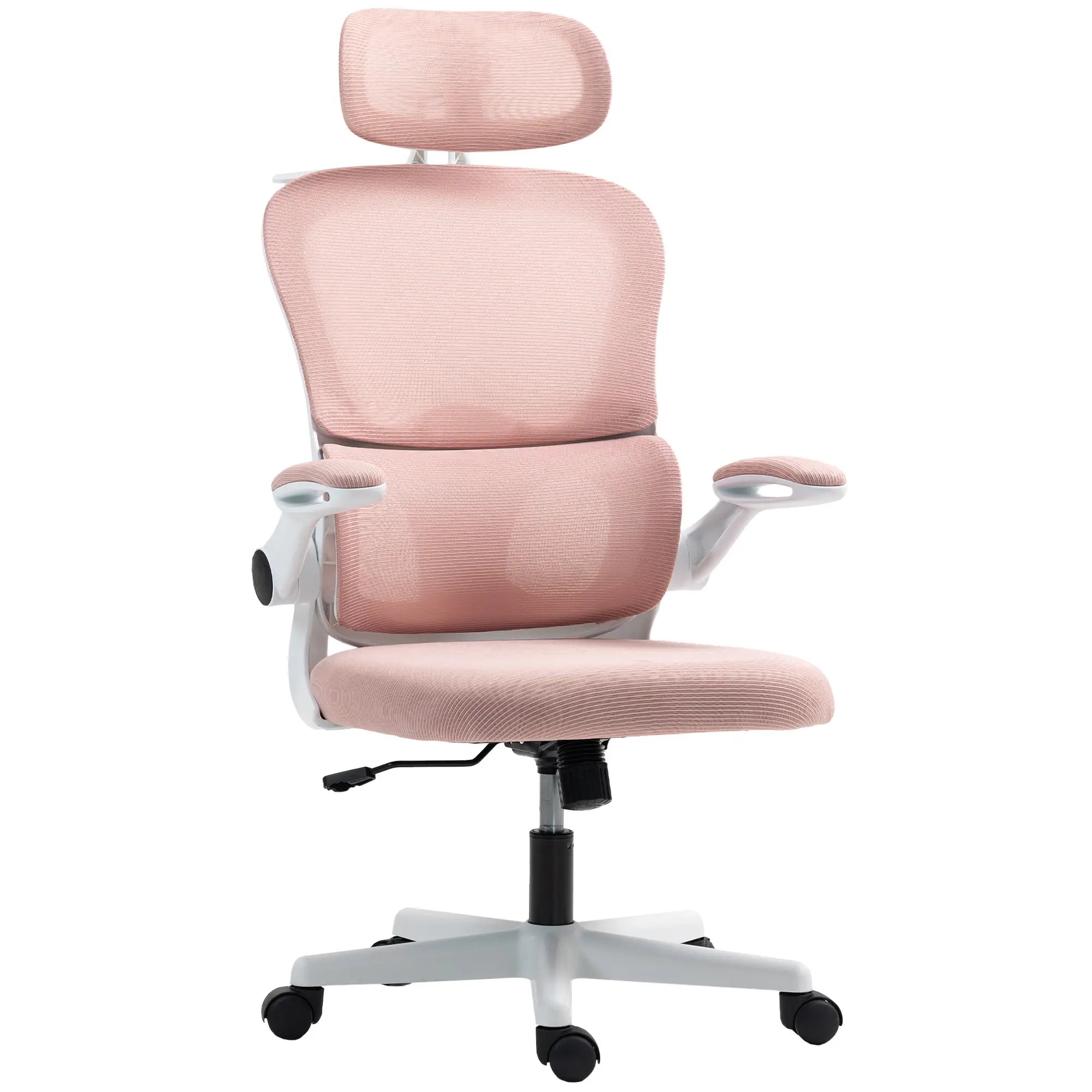 Mesh Office Chair, Ergonomic Desk Chair, Flip-up Armrest, Rotatable Headrest, Adjustable Lumbar Support, Pink Office Chairs at Gallery Canada