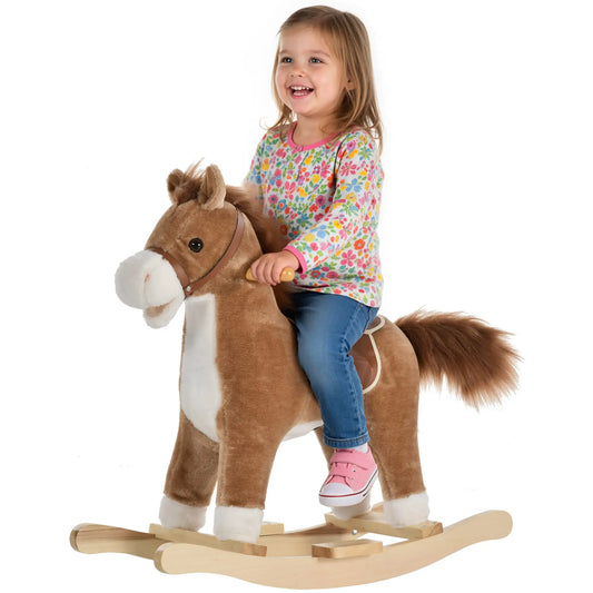 Plush Rocking Horse, Wooden Rockers with Sounds, 36-72 Months, Brown Rocking Horses Brown and White at Gallery Canada