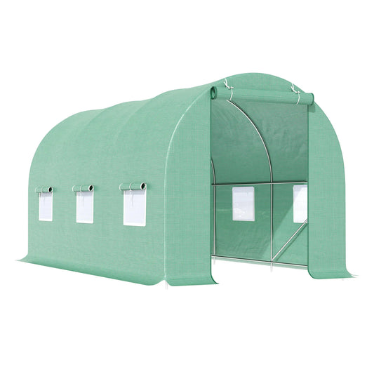 15' x 6.6' x 6.6' Walk-in Greenhouse, PE Cover, Roll Up Door, Windows Walk In Greenhouses Deep Green at Gallery Canada