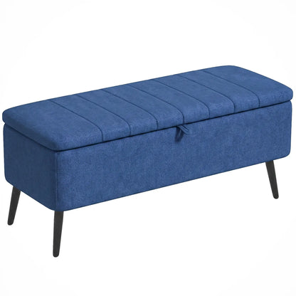 40" Ottoman with Storage, Linen Upholstered Bench, Dark Blue Storage Ottomans & Benches at Gallery Canada