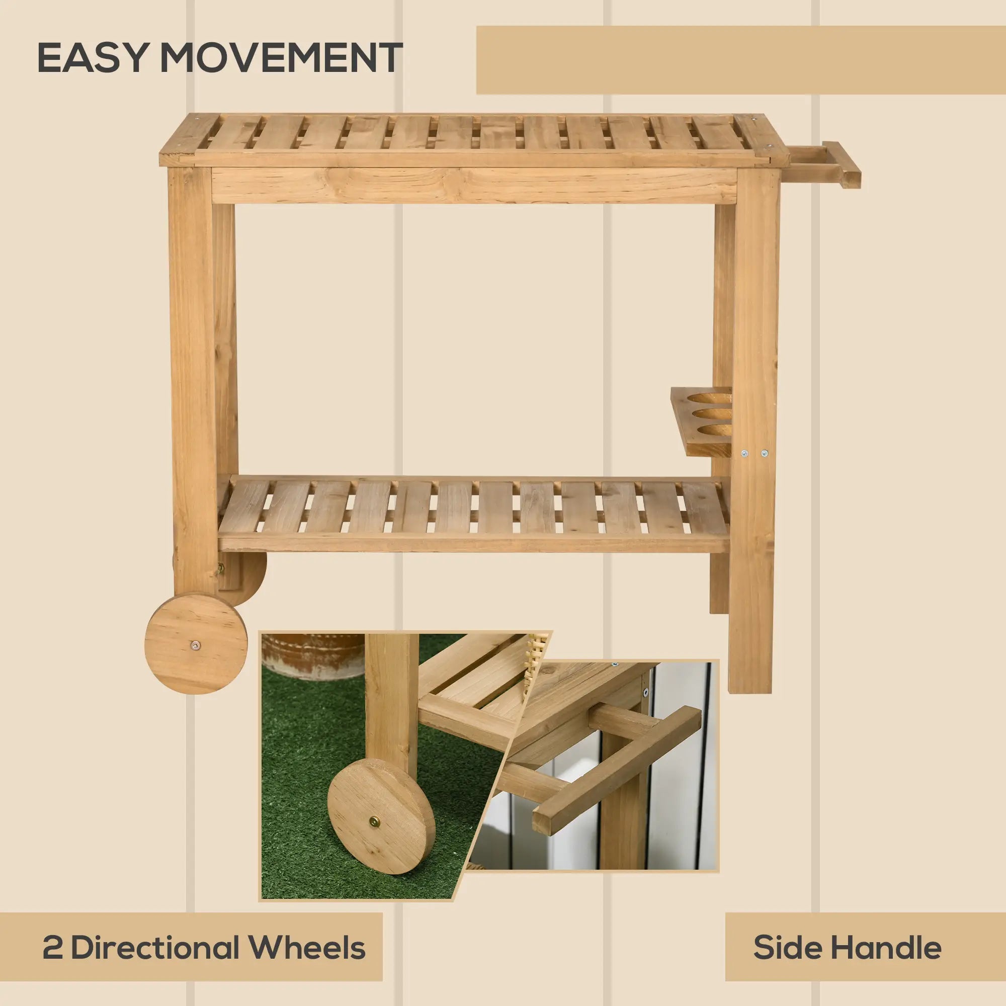 Outdoor Bar Cart, Wood Rolling Serving Cart, 2 Shelves, Wine Bottle Holders Cooler Boxes at Gallery Canada