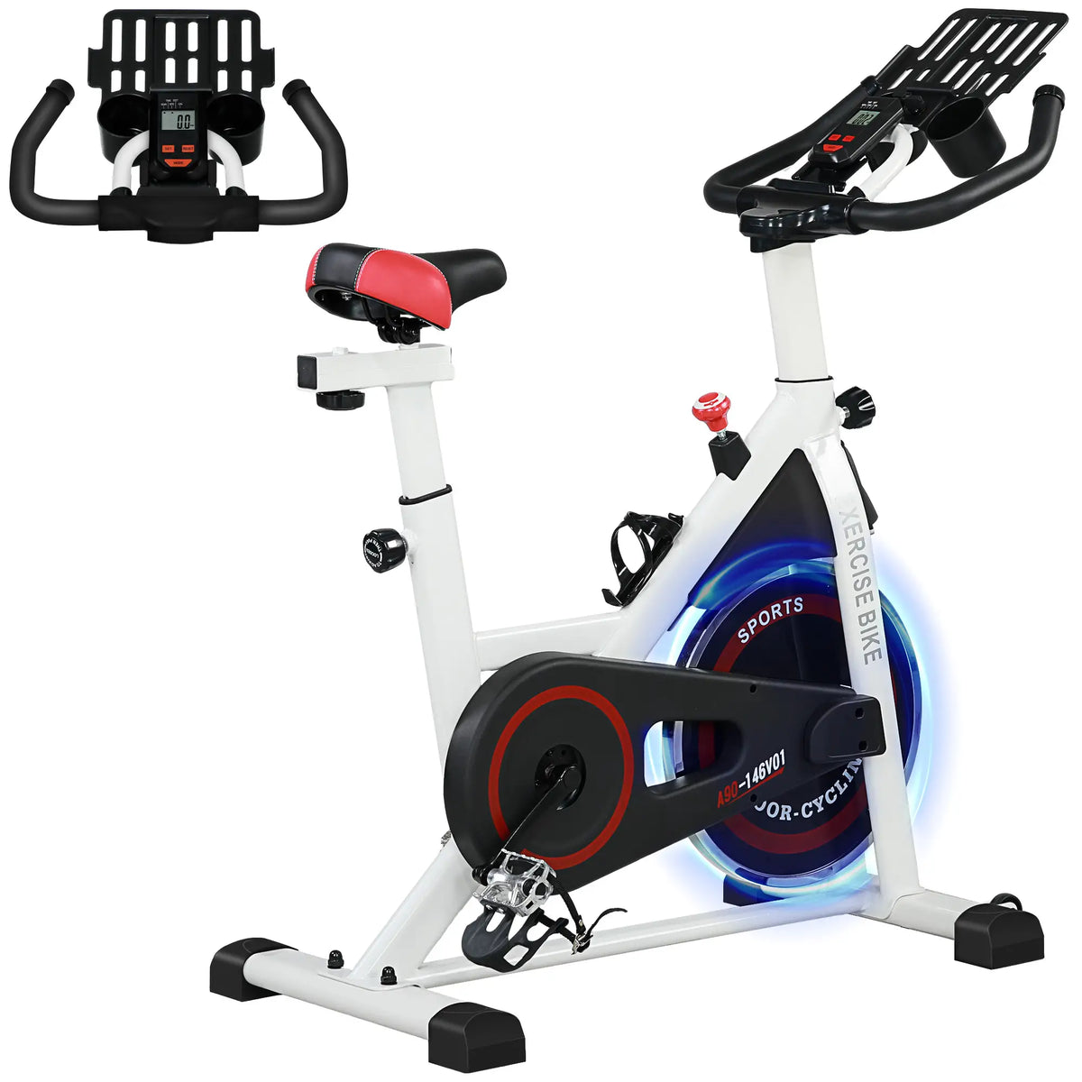 Adjustable Upright Exercise Bike, LCD Display, Indoor Cycling, Adjustable Resistance, White Exercise & Stationary Bikes White, Black at Gallery Canada
