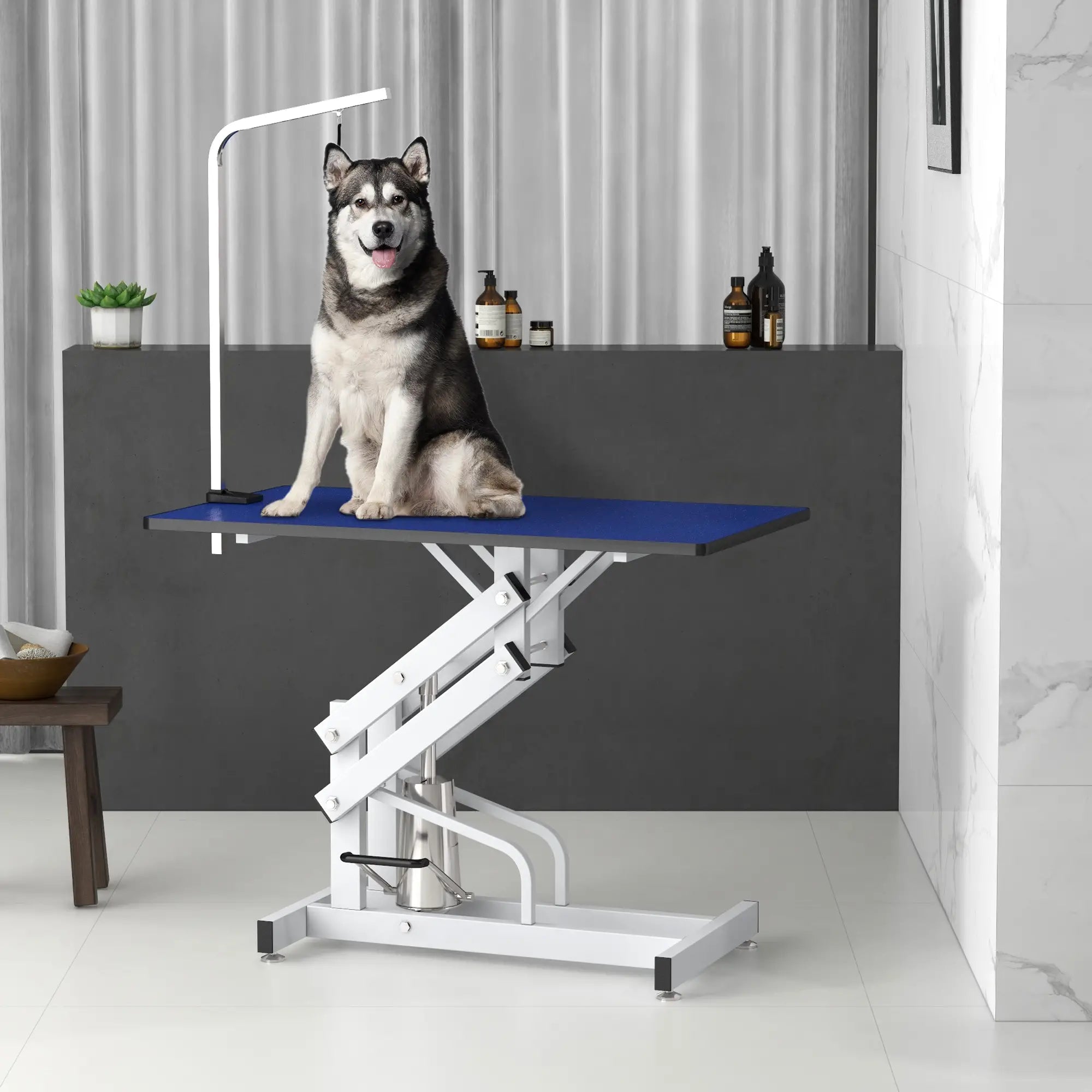 Adjustable Dog Grooming Table With Arm, Noose, Non-Slip, Blue Dog Grooming Tables at Gallery Canada