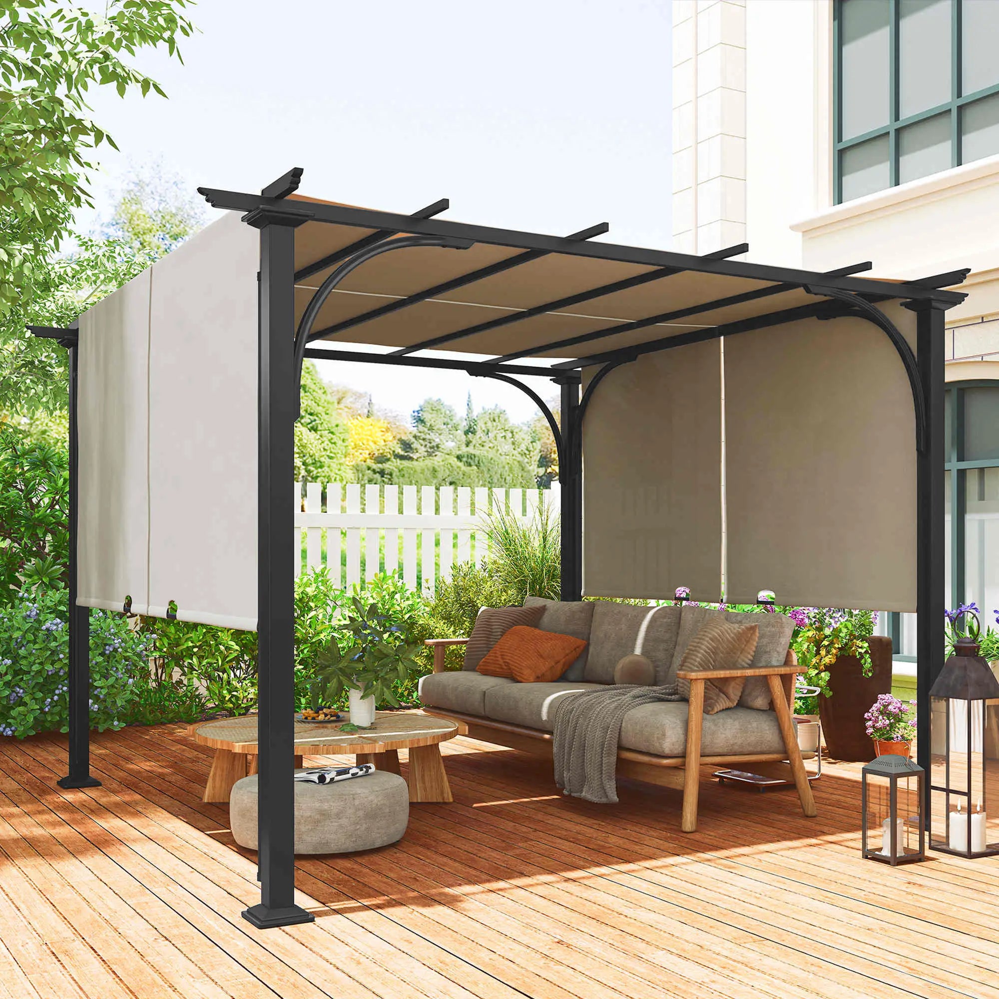 10' x 10' Outdoor Pergola, Steel Frame, Beige Pergolas at Gallery Canada