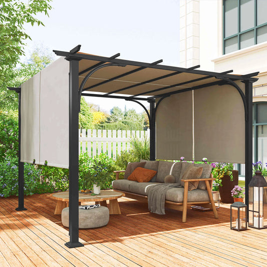 10' x 10' Outdoor Pergola, Steel Frame, Beige Pergolas Beige, Black at Gallery Canada