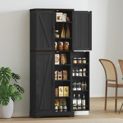 64" Tall Kitchen Pantry Cabinet, Spice Racks, Adjustable Shelves, Black Kitchen Pantry Cabinets at Gallery Canada