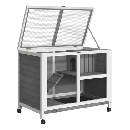 Indoor Rabbit Hutch with Wheels, Bunny Cage, Pull Out Tray, Grey Rabbit Hutch at Gallery Canada