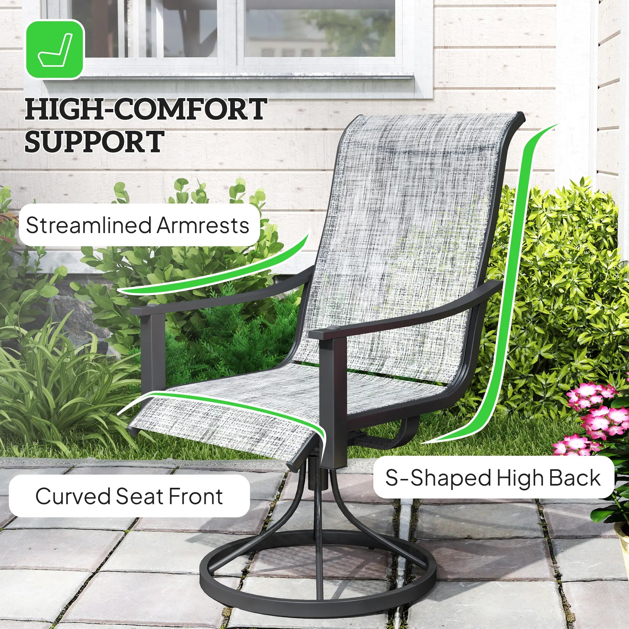 2 Rocking Swivel Patio Chairs, Mesh Outdoor Dining, High Back, Mixed Grey, Grey Bistro Sets at Gallery Canada