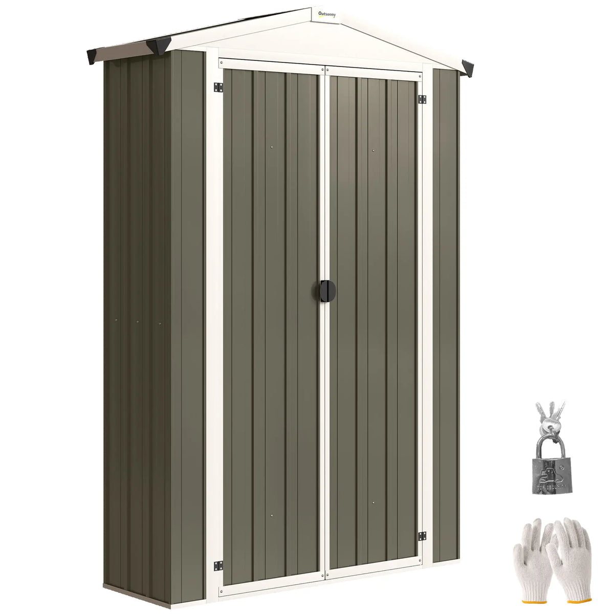 Metal Garden Shed with Shelf, Apex Roof, Light Grey Sheds at Gallery Canada