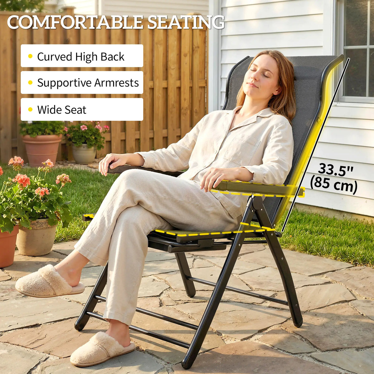 Folding Patio Chairs Set of 2, 5-Position Outdoor Lounge Chairs, Dark Grey Lounger Chairs at Gallery Canada