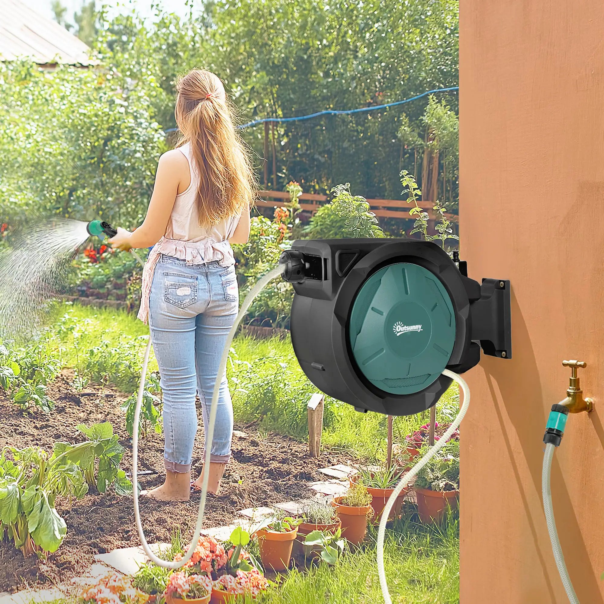 1/2 in x 65ft Wall Mounted Garden Hose Reel, Auto Rewind, Blue Garden Accessories at Gallery Canada