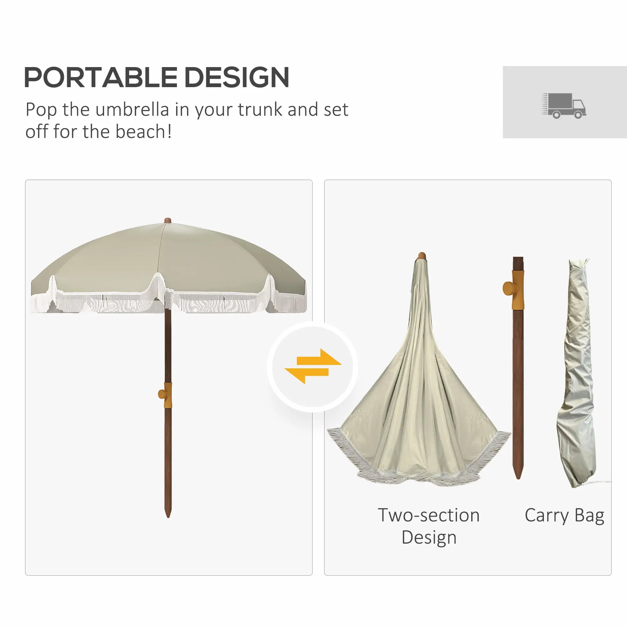 6.2' Travel Beach Umbrella, Vent, Ruffles, Carry Bag, Light Green Beach Umbrellas at Gallery Canada