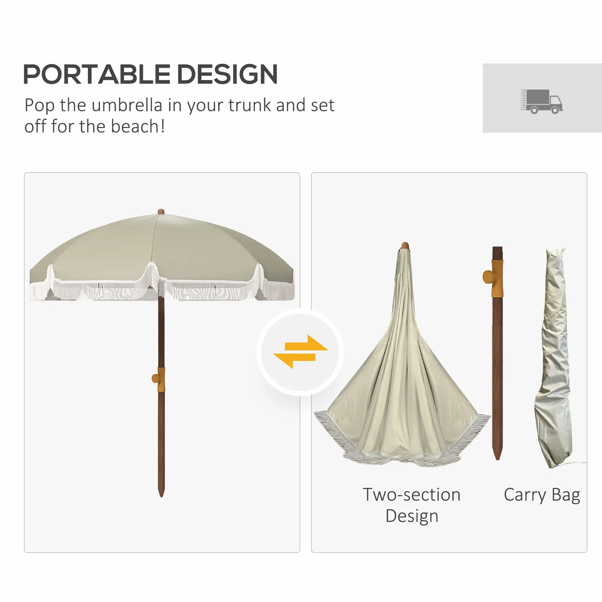 6.2' Travel Beach Umbrella, Vent, Ruffles, Carry Bag, Light Green Beach Umbrellas at Gallery Canada