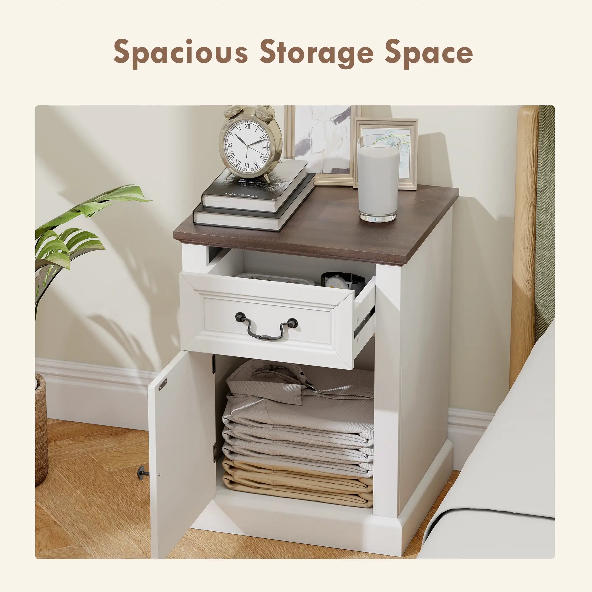 Side Table Set of 2, with Drawer and Cabinet, White Side Tables at Gallery Canada