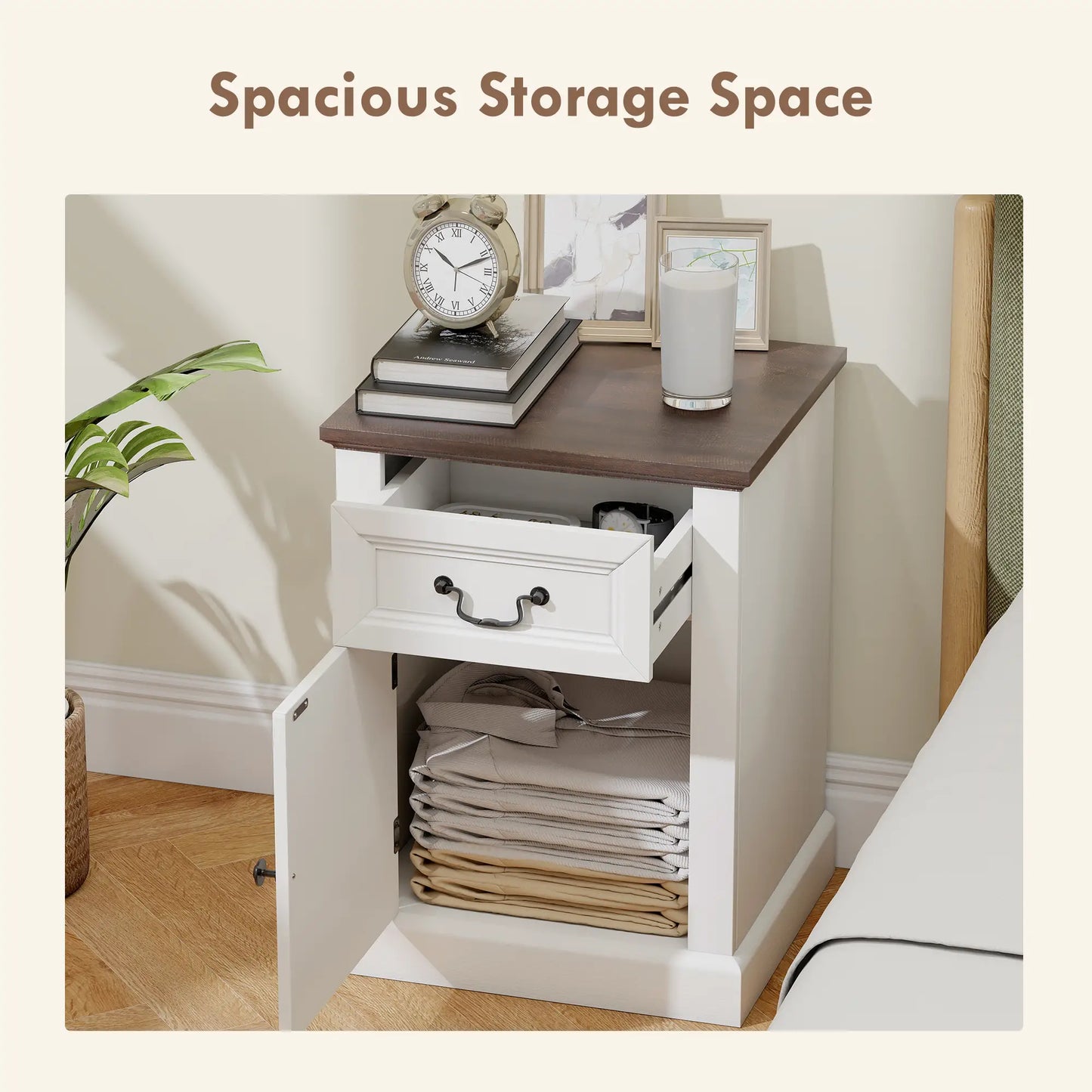 Side Table Set of 2, with Drawer and Cabinet, White Side Tables at Gallery Canada