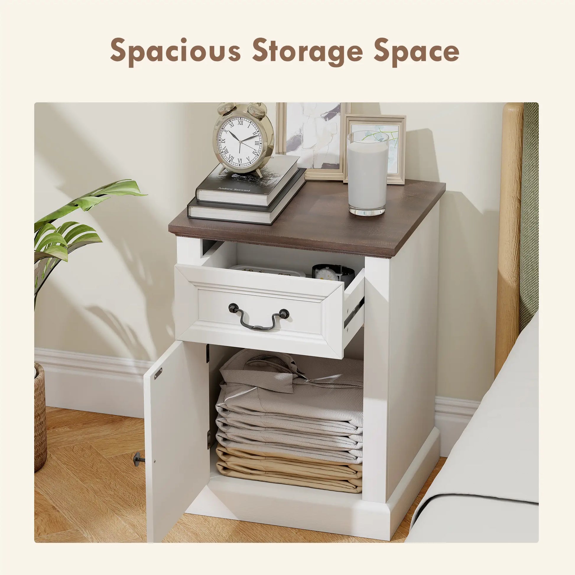 Side Table Set of 2, with Drawer and Cabinet, White Side Tables at Gallery Canada