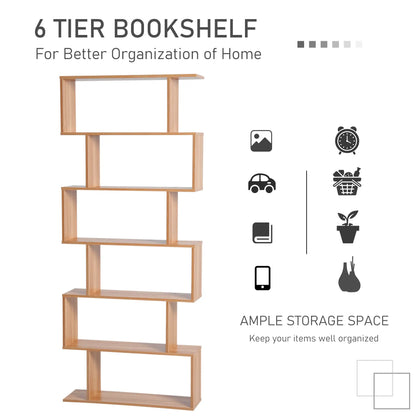 76" 6-Tier Geometric Wooden Bookcase, S Shaped Storage Display, Maple Display Bookshelves at Gallery Canada