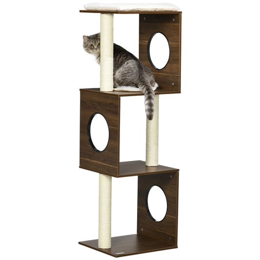 49" Cat Tree Multi-Level Kitty Tower with Scratching Posts, Perches, Cushions, Anti-toppling Device, Brown - Gallery Canada
