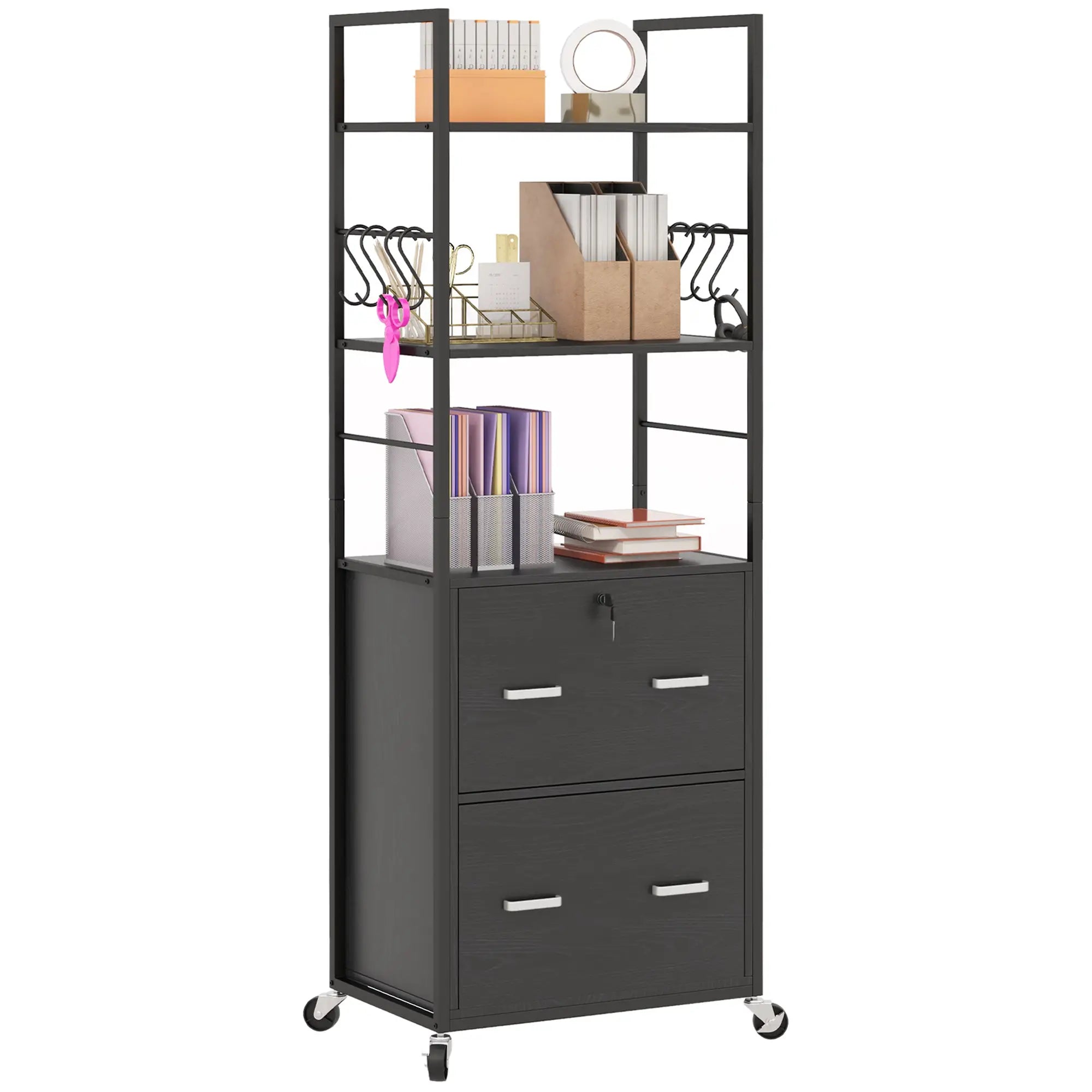 Mobile 2 Drawer File Cabinet, Adjustable Hanging Bar, Letter A4 Legal Size, Black Office Cabinets & Cupboards Black at Gallery Canada