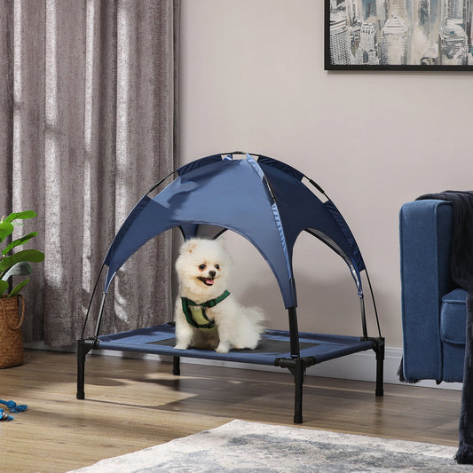 Portable Raised Dog Cot with Canopy, Medium Size, Dark Blue Elevated Dog Beds Dark Blue, Black at Gallery Canada