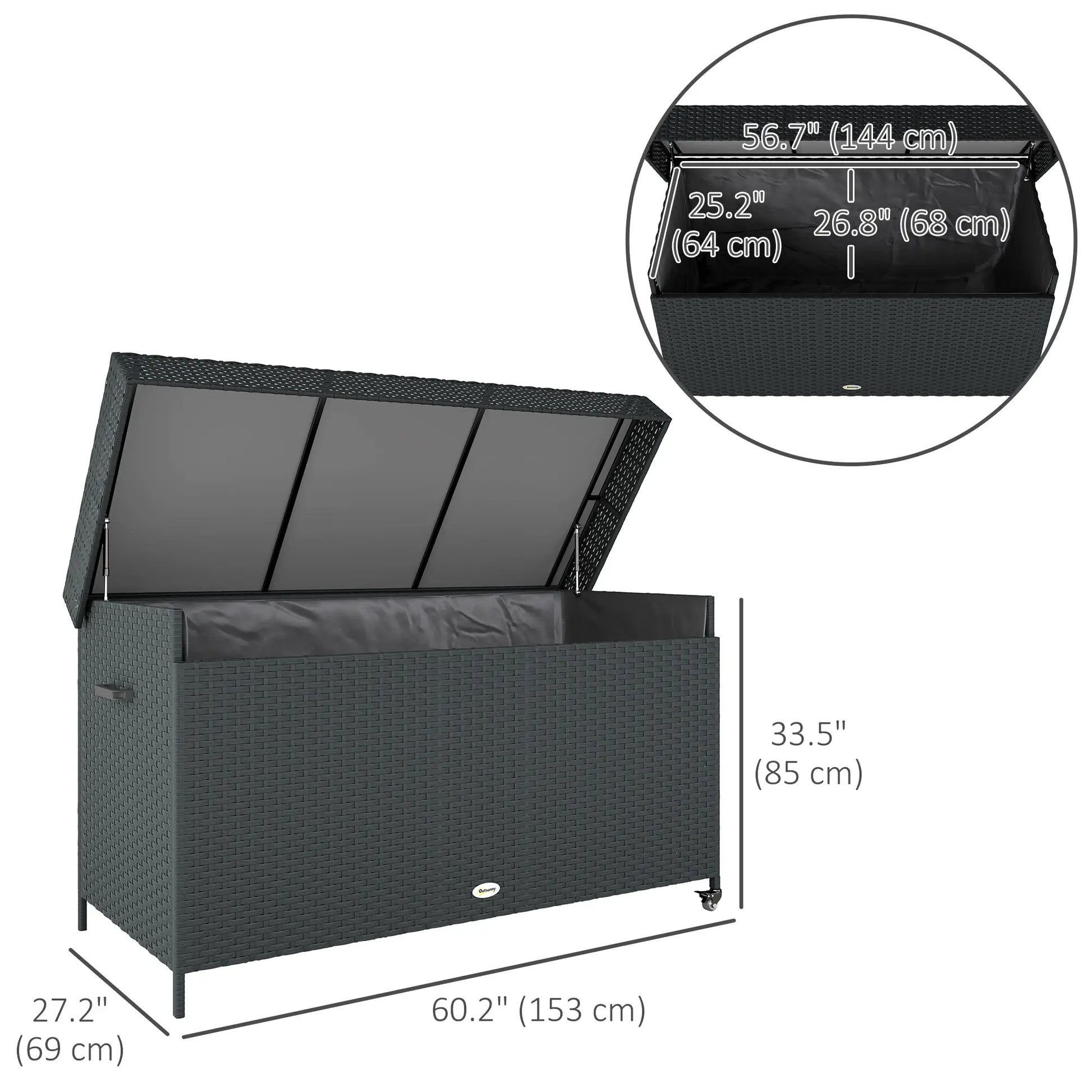 165 Gallon Deck Box, Wicker Outdoor Storage, Waterproof Liner, Black Patio Storage Boxes at Gallery Canada