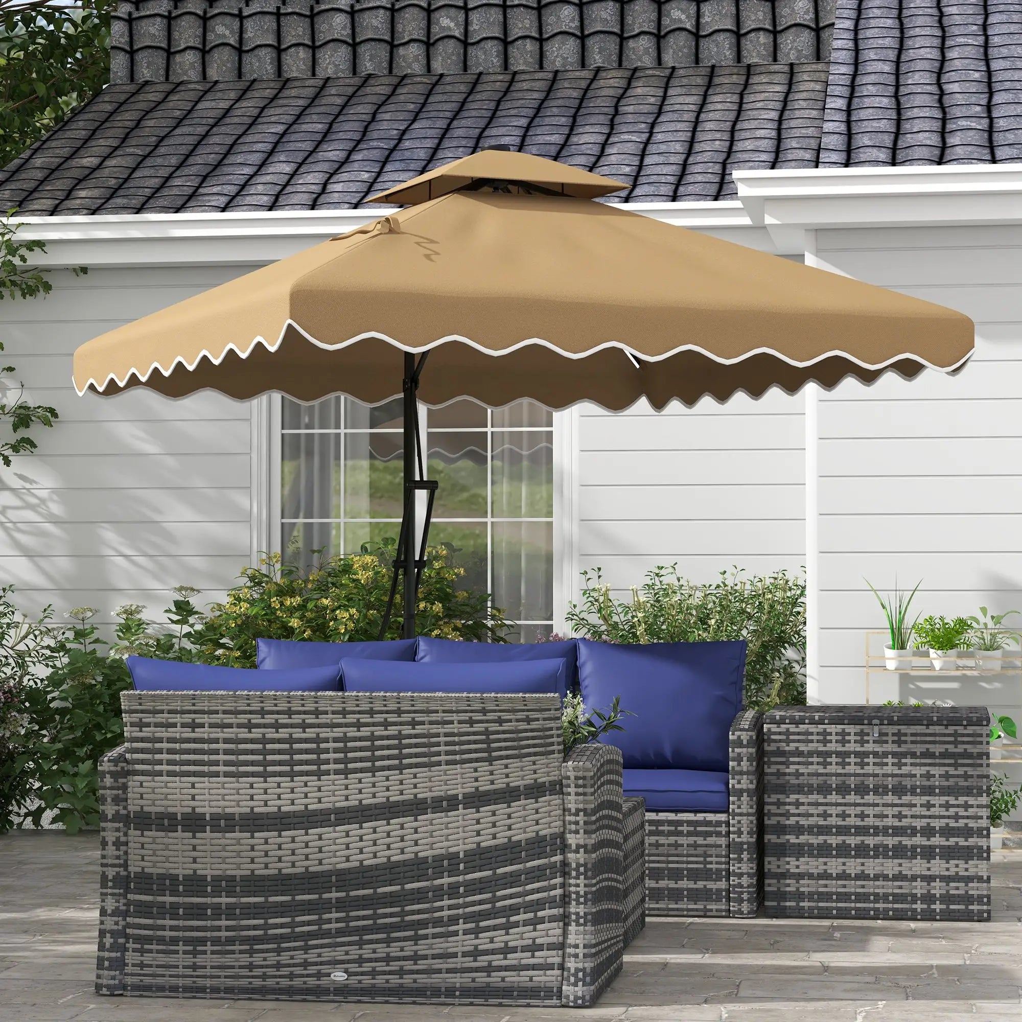 8' x 8' Square Patio Umbrella, Solar LED Lights, Khaki Cantilever Umbrellas at Gallery Canada
