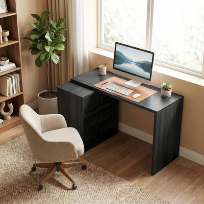 L-Shaped Computer Desk, 3 Drawers, Black Wood Grain, Black Computer Desks at Gallery Canada