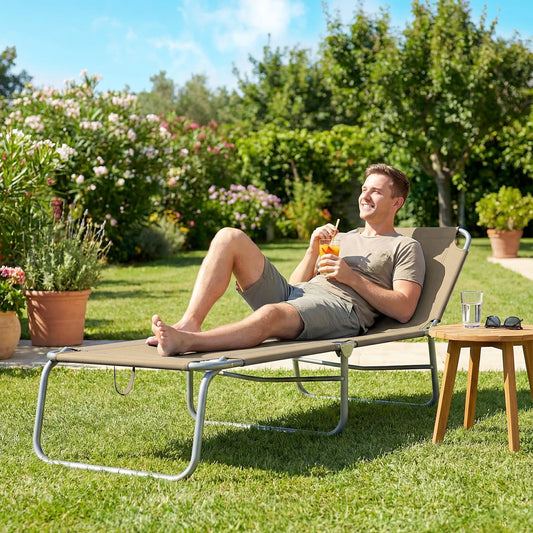Folding Outdoor Lounge Chair, Reclining Tanning Chair, Brown Lounger Chairs Brown at Gallery Canada