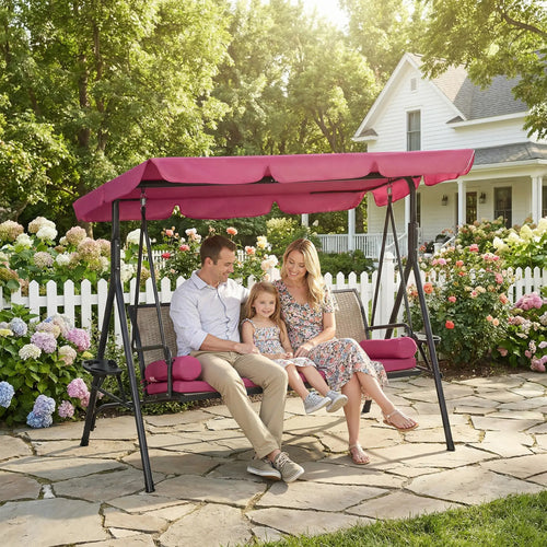 Outdoor 3-Seat Porch Swing With Canopy, Rattan, Cushion, Cushion