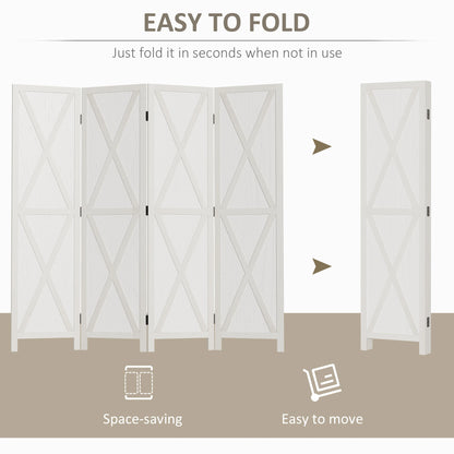 4-Panel Farmhouse Room Divider, Foldable Wooden Frame 5.6FT, White Room Dividers at Gallery Canada