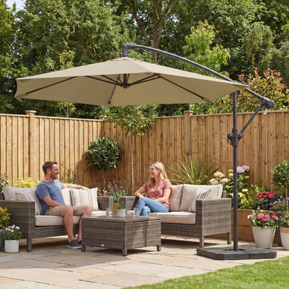 9.7 ft Offset Patio Umbrella, Water/Sand Fillable Weights, Khaki Offset Cantilever Umbrellas at Gallery Canada
