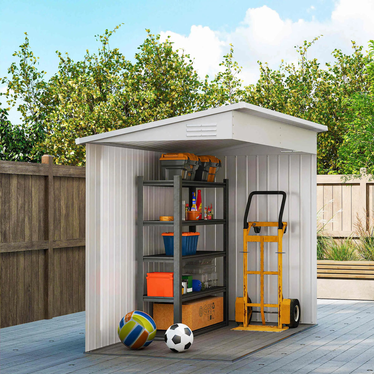 4' x 8' Outdoor Storage Shed, Metal Tool Shed, Lockable Door, Light Grey Sheds at Gallery Canada
