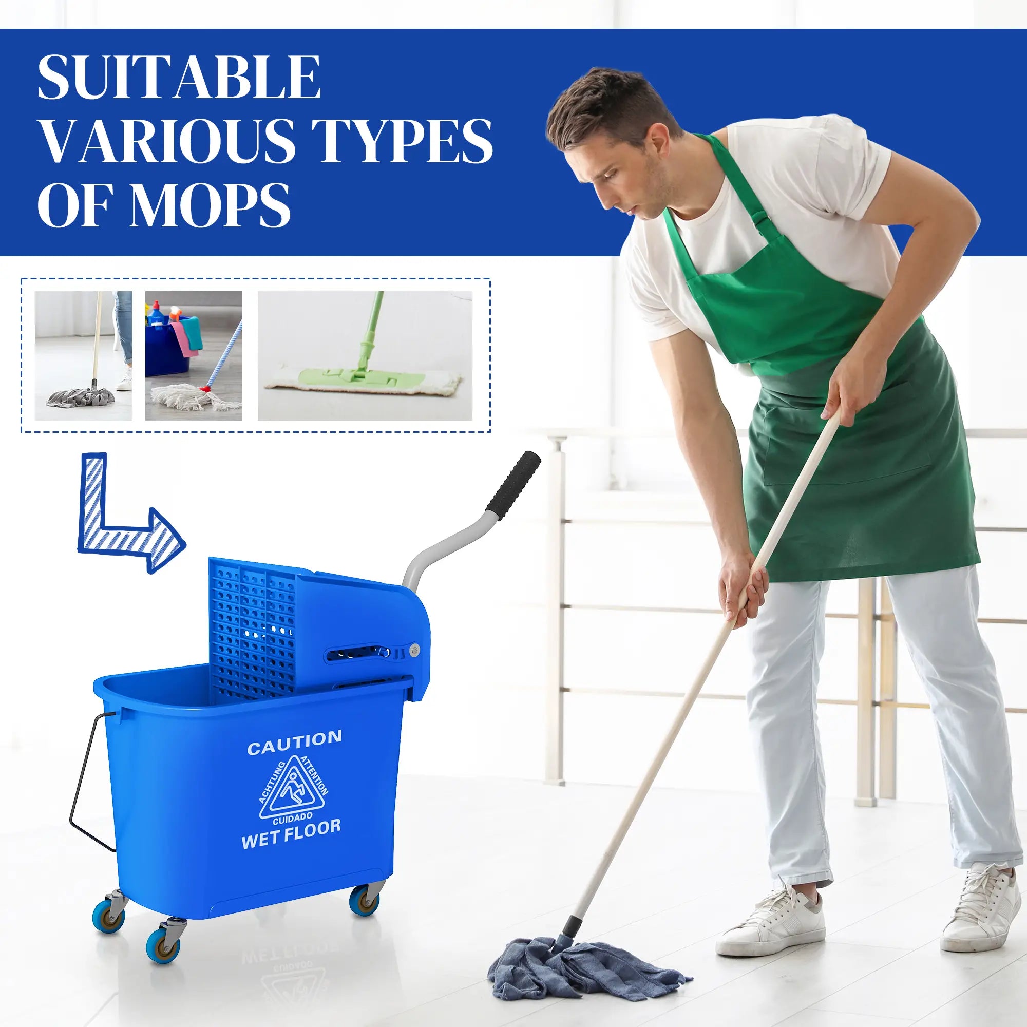 Compact Mop Bucket with Wringer, 5 Gallon, Separate Dirty Clean Water, Blue Household Supplies at Gallery Canada