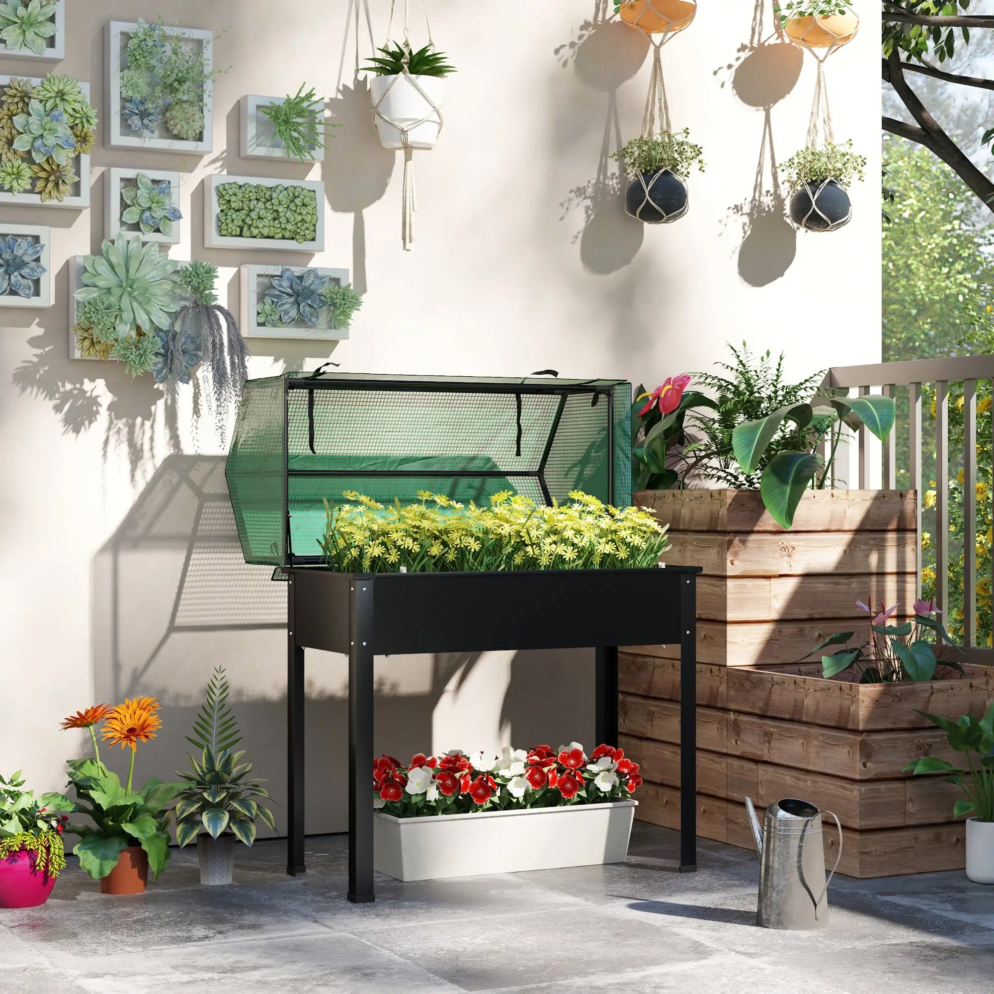 Raised Garden Bed Planter With PE Cover, Elevated Box With Drainage, Black Raised Garden Beds at Gallery Canada