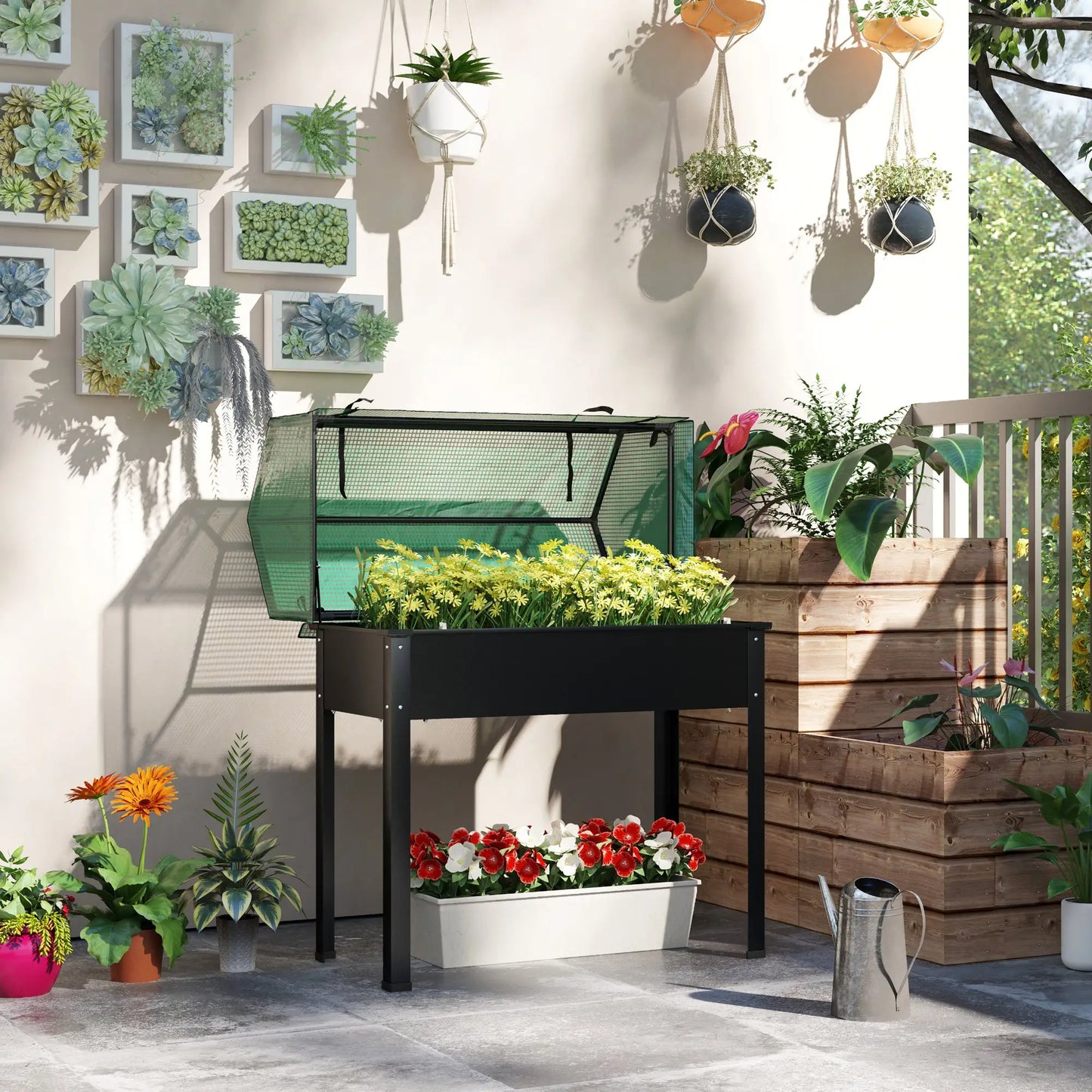 Raised Garden Bed Planter With PE Cover, Elevated Box With Drainage, Black Raised Garden Beds at Gallery Canada