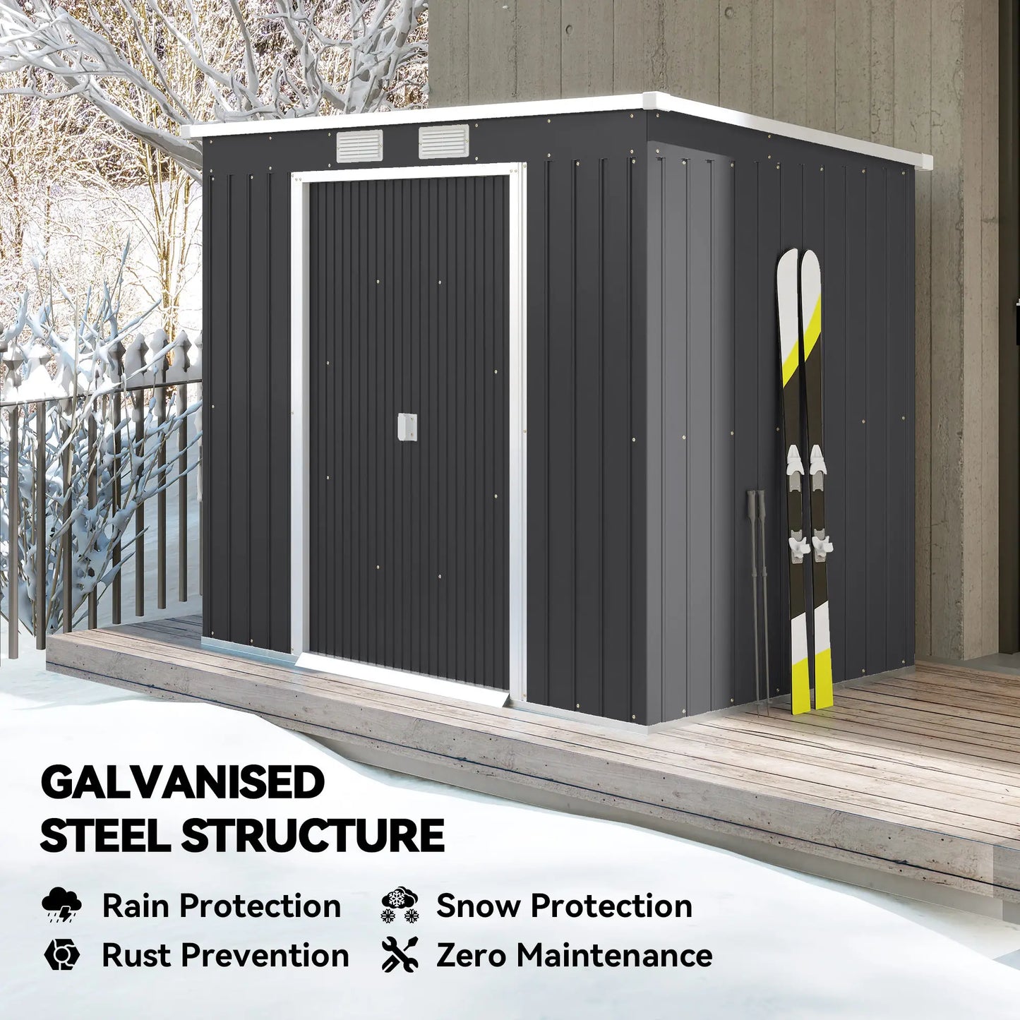 7 x 4ft Galvanised Steel Garden Shed, Foundation Kit, Dark Grey Sheds at Gallery Canada